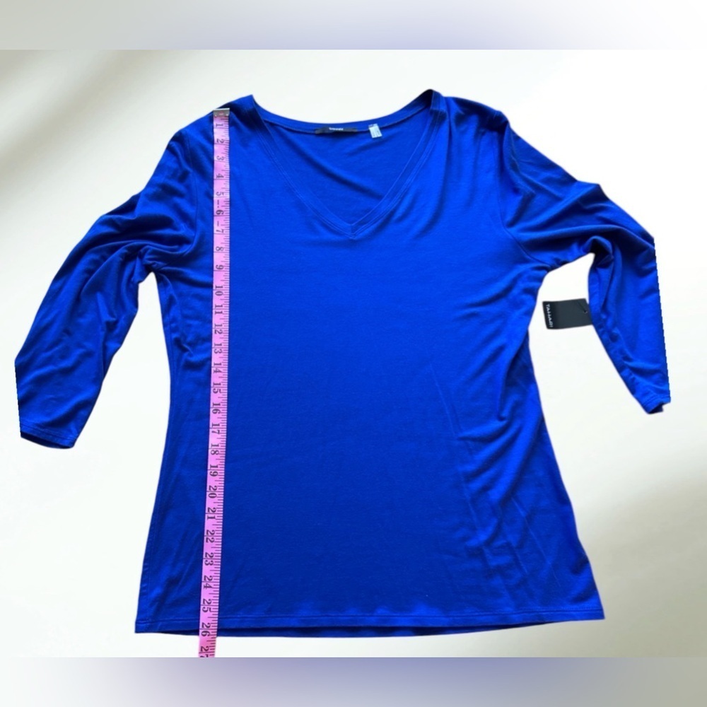 Tahari Blue V-Neck Top Three-Quarter Sleeve Large - Picture 10 of 12
